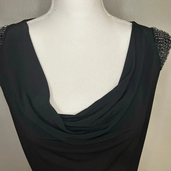 Cache black stretchy mini dress with metal ring accents size M - Picture 2 of 9